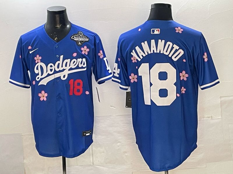 Men Los Angeles Dodgers #18 Yamamoto Blue Sakura Edition 2026 Nike MLB Jersey 0020->los angeles dodgers->MLB Jersey